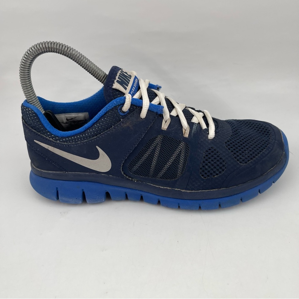 Nike Kids Flex 2014 RN-SZ 4 Y-Navy Blue Metallic Silver Running Shoes 643241-402